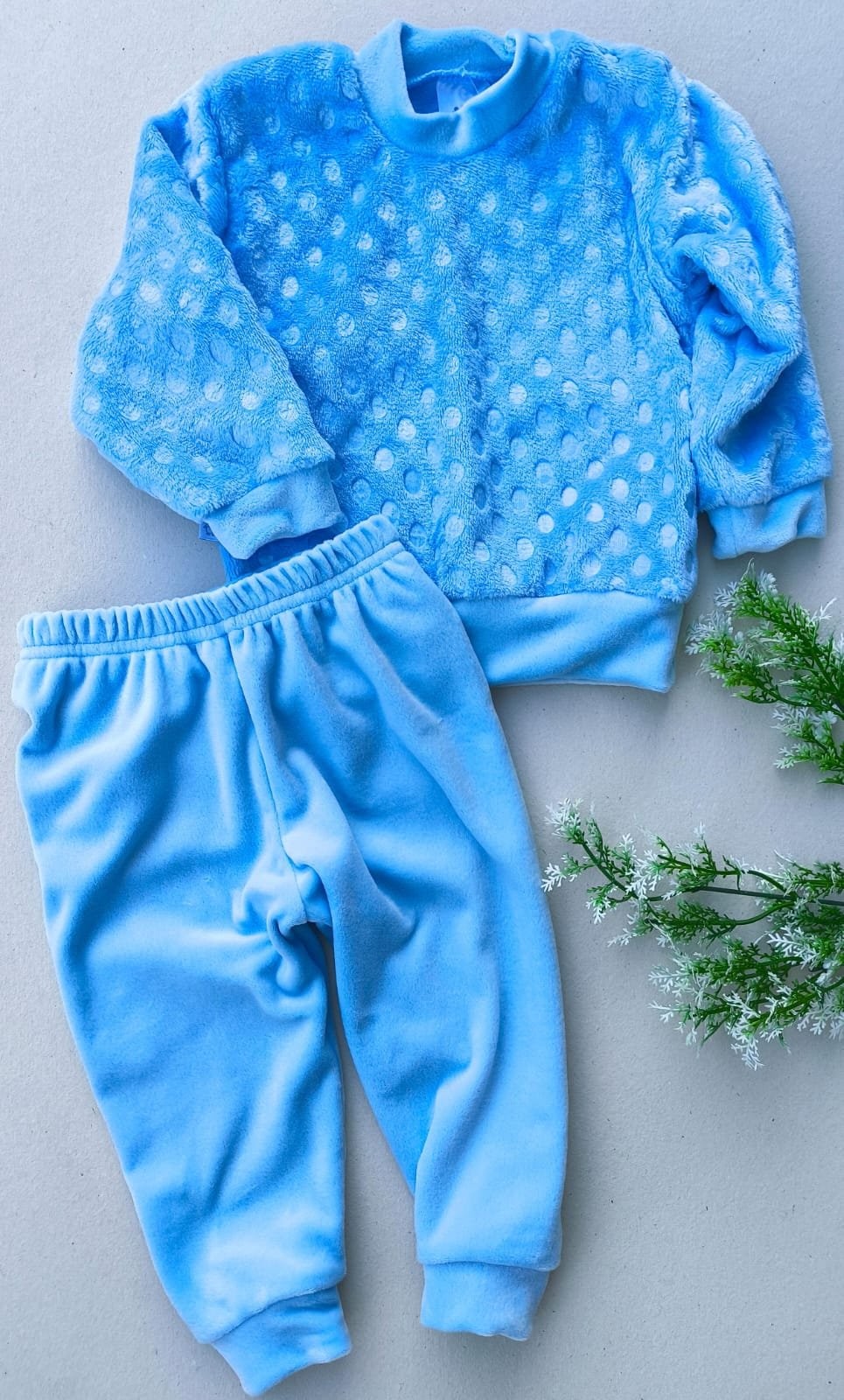 CONJUNTO FLEECE AZUL BEBÊ BOLINHAS