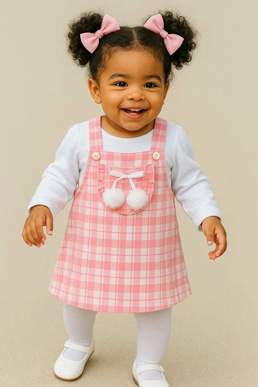 CONJUNTO SALOPETE XADREZ POMPOM