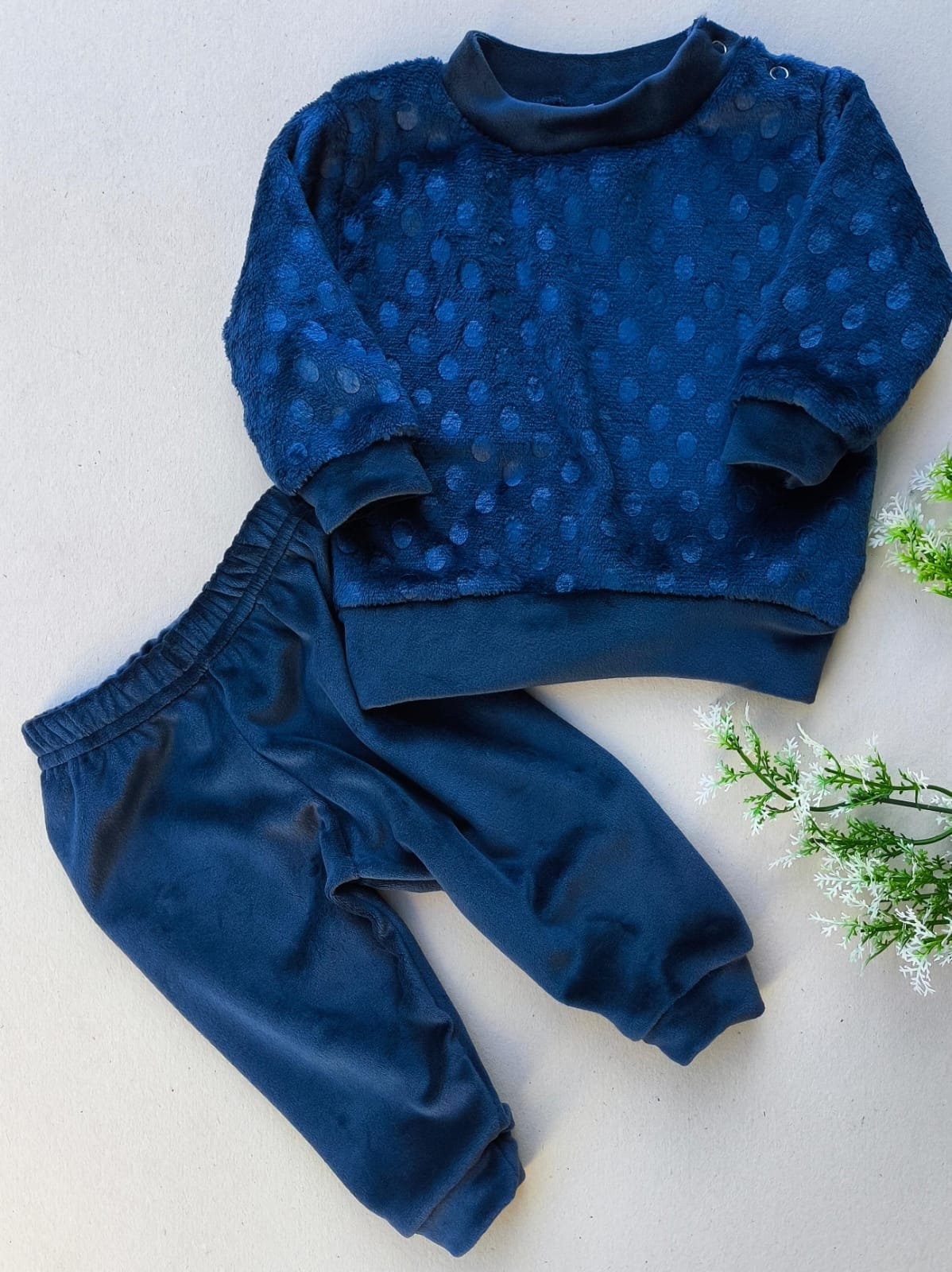 CONJUNTO FLEECE AZUL MARINHO BOLINHAS