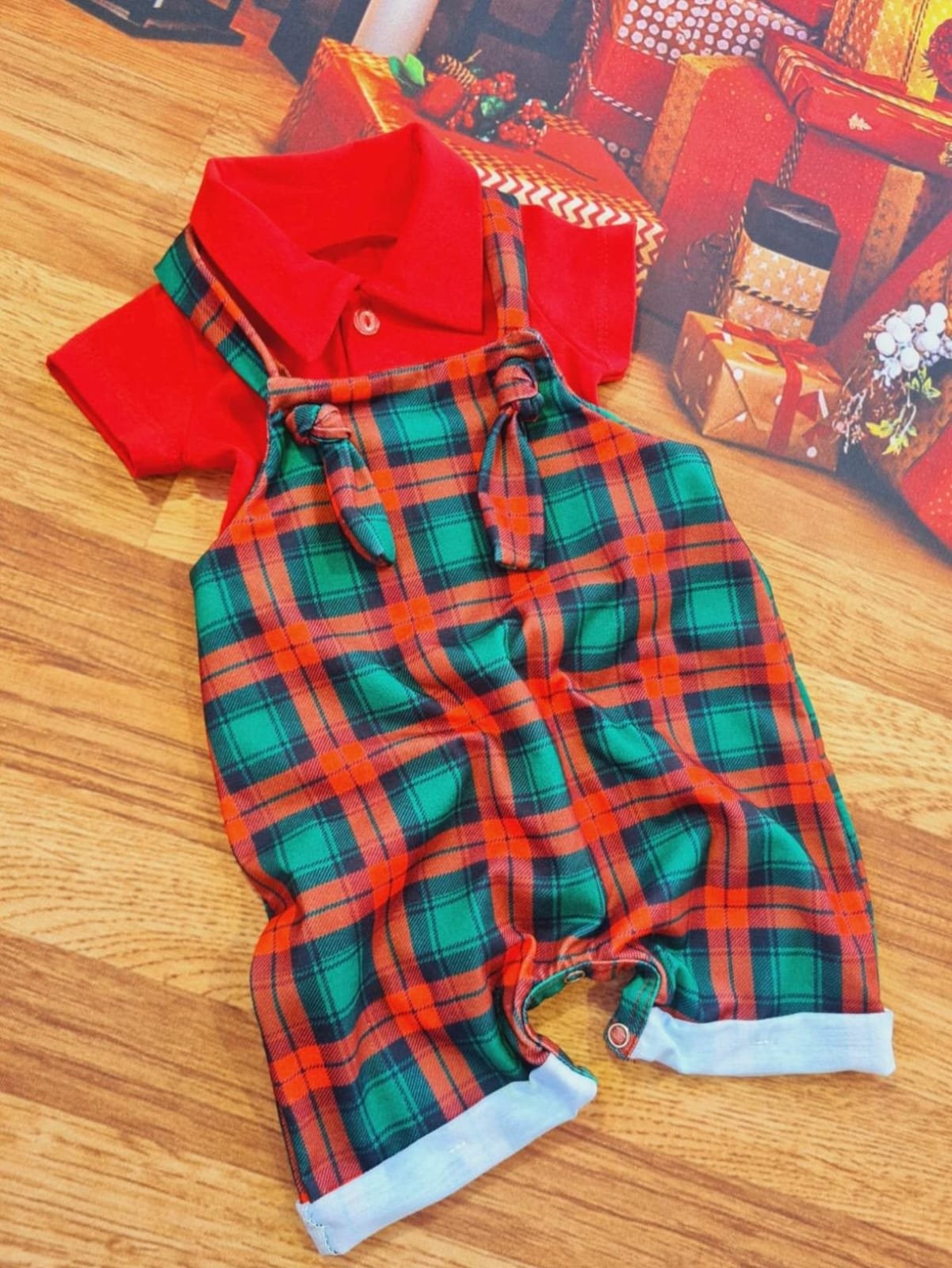 CONJUNTO JARDINEIRA XADREZ RED