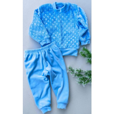 CONJUNTO FLEECE AZUL BEBÊ BOLINHAS