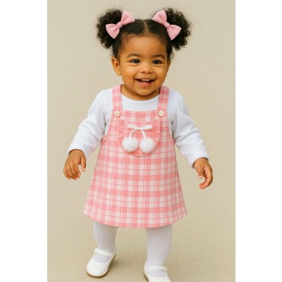 CONJUNTO SALOPETE XADREZ POMPOM